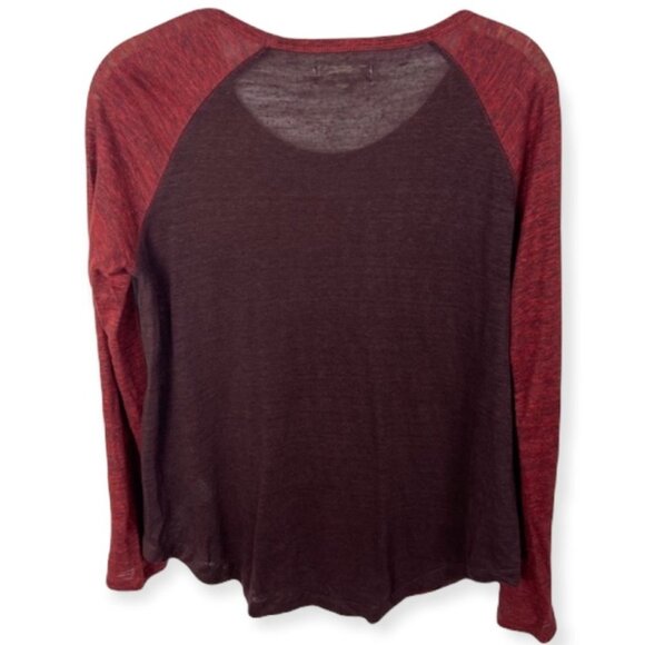 Madewell 100% Linen Curveball Long Sleeve Tee Red Size XS Pocket Crew Neck Top - Picture 4 of 9